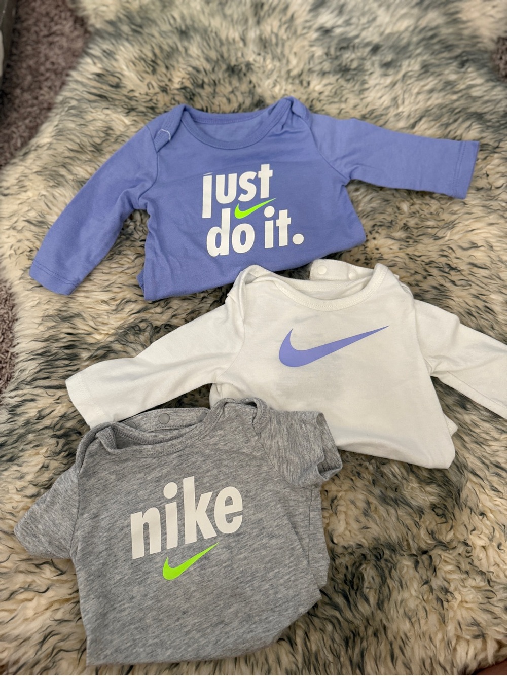 Nike Baby Long-Sleeve Onesie Set - Lavender, White, Gray, Neon Green Accents
